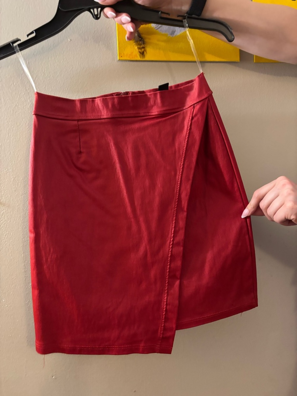 Windsor Red Faux Leather Wrap-Style Mini Skirt